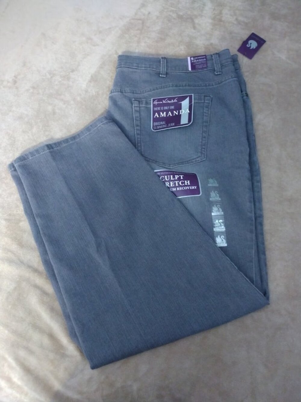 NWT Gloria Vanderbilt Amanda Slimming Jeans 24W Gray Cotton Blend Stretch